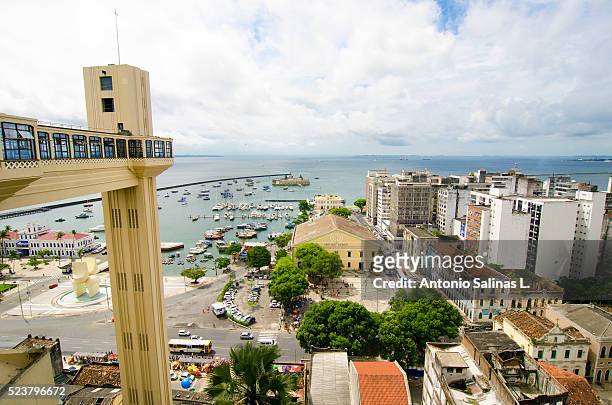 panoramic view of salvador de bah��a. mercado modelo and lacerda elevator - lacerda elevator stock pictures, royalty-free photos & images