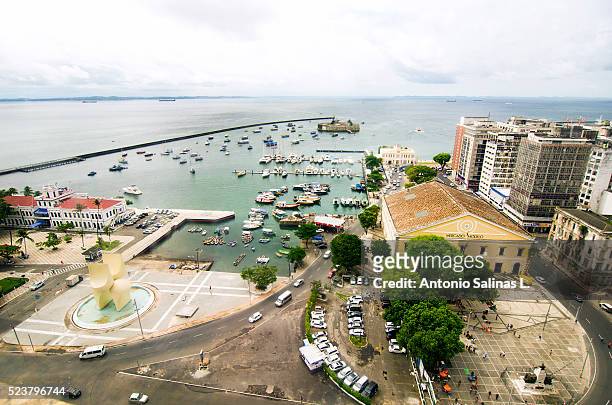 panoramic view of salvador de bah��a. mercado modelo - lacerda elevator stock pictures, royalty-free photos & images