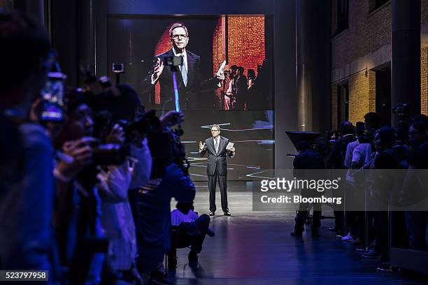 Jochem Heizmann, president and chief executive officer of Volkswagen Group China, speaks at the Volkswagen Group media night event ahead of the...