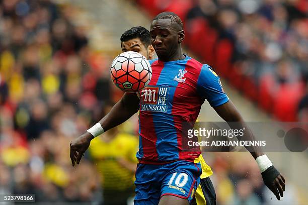 Crystal Palace's French-born Congolese midfielder Yannick Bolasie controls the ball during an FA Cup semi-final football match between Crystal Palace...
