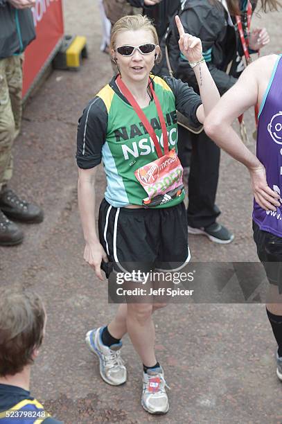 Natalie Dormer poses with her medal after completing the Virgin Money London Marathon on April 24, 2016 in London, England.