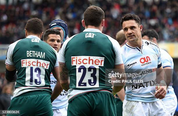 Dan Carter of Racing Metro 92 shakes hands with Leicester players at the end of the match during the European Champions Cup semi-final rugby union...
