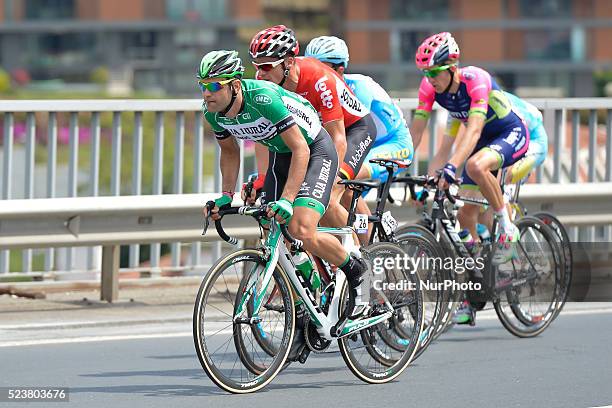 Breakaway of five riders led by Luis Mas and Adam Hansen pass by Bosphorus Bridge during the opening stage of the 52nd Presidential Tour of Turkey...