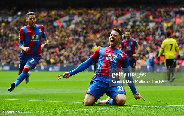Connor Wickham of Crystal Palace celebrates scoring his team's second goal during the Emirates FA Cup Semi Final between Crystal Palace and Watford...