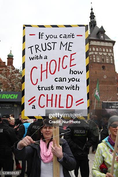 Gdansk, Poland 24th, April 2016 People protest against governmental plans on tightening of anti-abortion law in Gdansk. Polands ruling Law and...