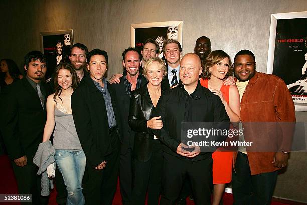 The cast of "The Shield", with Michael Chiklis in front and Michael Pena, Cathy Cahlin Ryan, Benito Martinez, Walton Goggins, Jay Karnes, Glenn...
