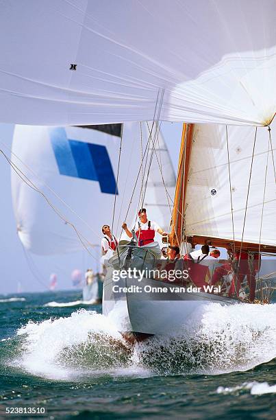 gleam sailing under spinnaker - spinnaker stockfoto's en -beelden