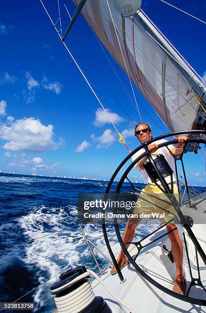 on board the merit sailboat - helm nautical vessel part stock pictures, royalty-free photos & images