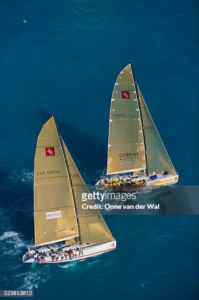 corum and abracadabra sailboats racing - sailing competition stock pictures, royalty-free photos & images