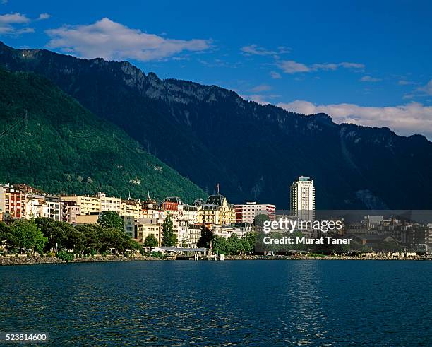 montreux skyline and lake geneva - geneva skyline stock pictures, royalty-free photos & images