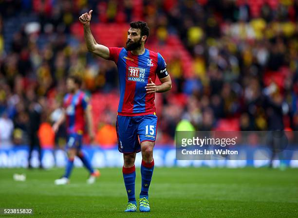 Mile Jedinak of Crystal Palace celebrates victory after during The Emirates FA Cup semi final match between Watford and Crystal Palace at Wembley...