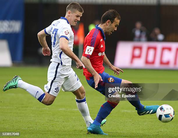 Bibras Natkho of PFC CSKA Moscow challenged by Igor Denisov of FC Dinamo Moscow during the Russian Premier League match between PFC CSKA Moscow and...