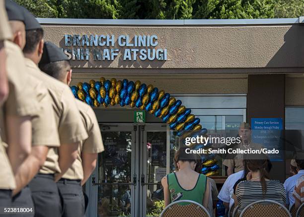 Captain John F Bushey, commanding officer of Naval Air Facility Atsugi, delivers his keynote address during the installation's clinic grand...