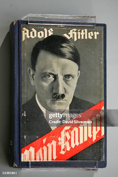 Adolf Hitler's book Mein Kampf is seen on display at the new Holocaust Museum at the Yad Vashem Holocaust Memorial on March 13, 2005 in Jerusalem,...