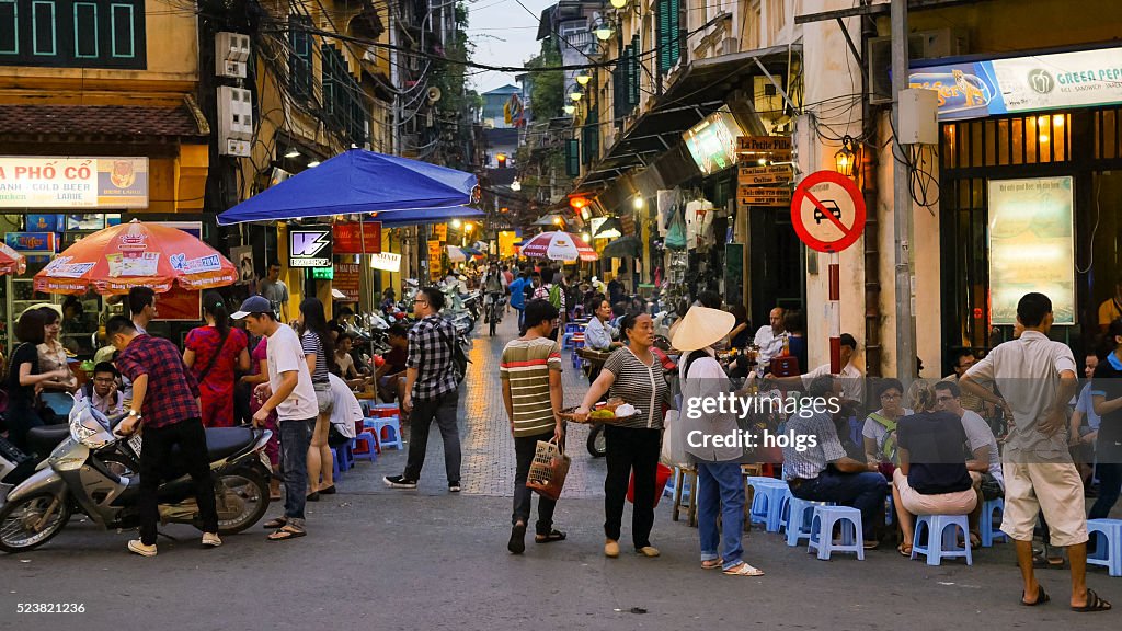 Street in Hanoi, Vietnam during twilight