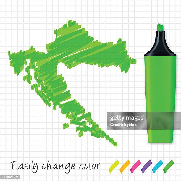 croatia map hand drawn on grid paper, green highlighter - zagreb stock illustrations