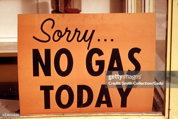 "No gas" signs were a common sight in Oregon during the fall of 1973, such as at this station in Lincoln city along the coast. Many stations closed...