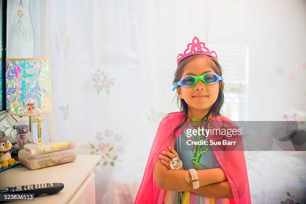 portrait of young girl wearing fancy dress costume - kids tiara stock pictures, royalty-free photos & images
