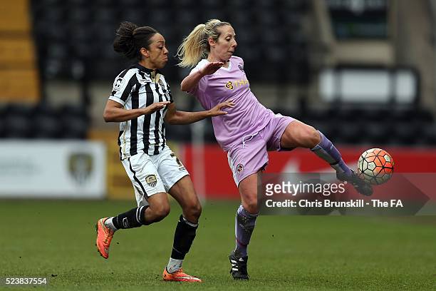 Jess Clarke of Notts County Ladies in action with Laura Walkley of Reading FC Women during the FA WSL match between Notts County Ladies and Reading...