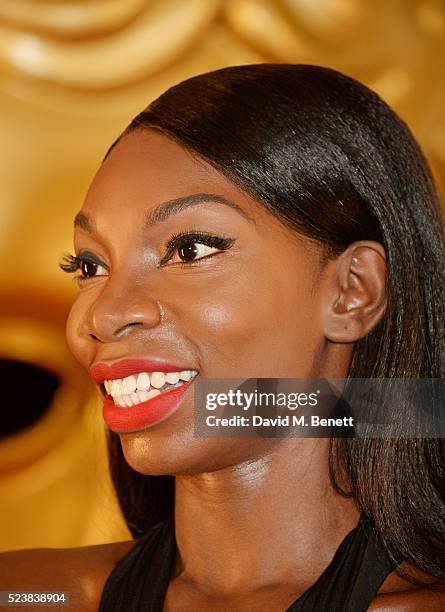 Michaela Coel, winner of the Breakthrough Talent award for "Chewing Gum", poses in the winners room at the British Academy Television Craft Awards at...