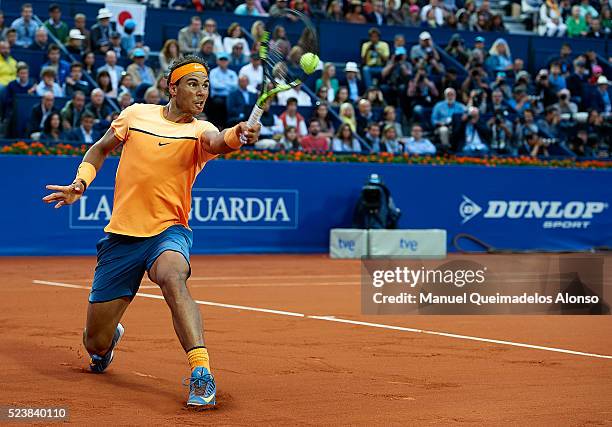 Rafael Nadal of Spain in action against Kei Nishikori of Japan during day seven of the Barcelona Open Banc Sabadell at the Real Club de Tenis...