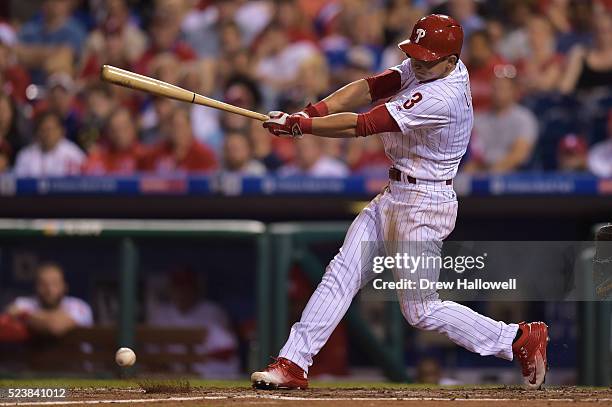 David Lough of the Philadelphia Phillies bats against the New York Mets at Citizens Bank Park on April 18, 2016 in Philadelphia, Pennsylvania.