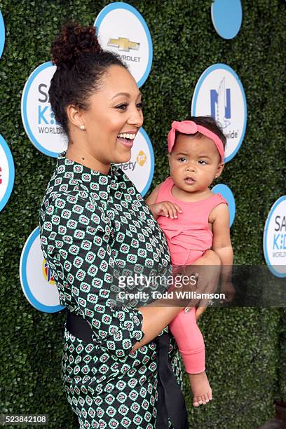 Actress Tamera Mowry-Housley and Ariah Talea Housley attend Safe Kids Day at Smashbox Studios on April 24, 2016 in Culver City, California.