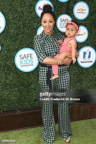 Actress Tamera Mowry-Housley and daughter Ariah Talea Housley attend Safe Kids Day at Smashbox Studios on April 24, 2016 in Culver City, California.