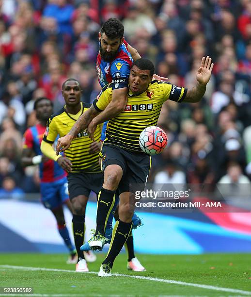 Mile Jedinak of Crystal Palace and Troy Deeney of Watford during The Emirates FA Cup semi final match between Watford and Crystal Palace at Wembley...