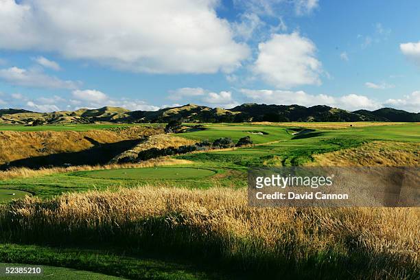 The par 3 11th hole at Cape Kidnappers, on January 11 in Hawkes Bay, New Zealand.