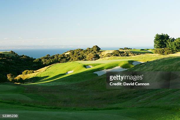 The 205 yard par 3 3rd hole at Cape Kidnappers, on January 07 in Hawkes Bay, New Zealand.