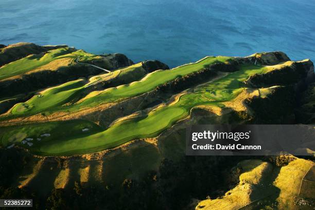 The 13th, 14th, 15th, 16th,and 17th holes at Cape Kidnappers, on January 11 in Hawkes Bay, New Zealand.