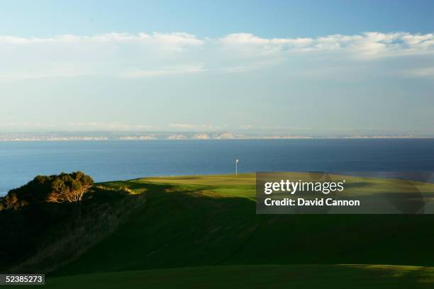 The 460 yard par 4, 12th hole at Cape Kidnappers, on January 07 in Hawkes Bay, New Zealand.