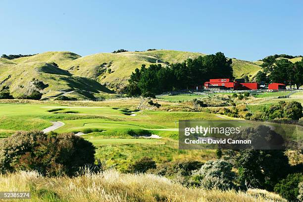 View looking back towards the par 3 3rd hole with the second green behind at Cape Kidnappers, on January 07 in Hawkes Bay, New Zealand.
