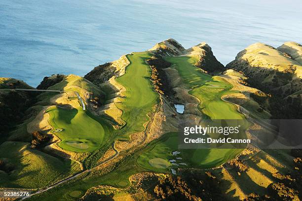 View of the 13th 14th, 15th and 16th holes at Cape Kidnappers, on January 11 in Hawkes Bay, New Zealand.