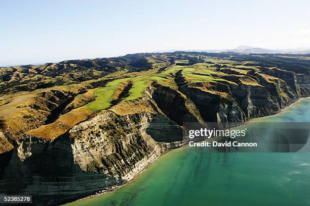 An aerial view of the entire course perched on the cliffs at Cape Kidnappers, on January 11 in Hawkes Bay, New Zealand.