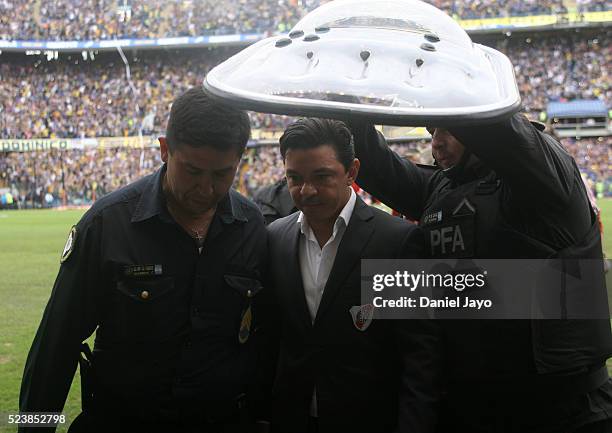 Marcelo Gallardo coach of River Plate walks onto the field prior a match between Boca Juniors and River Plate as part of Torneo Transicion 2016 at...