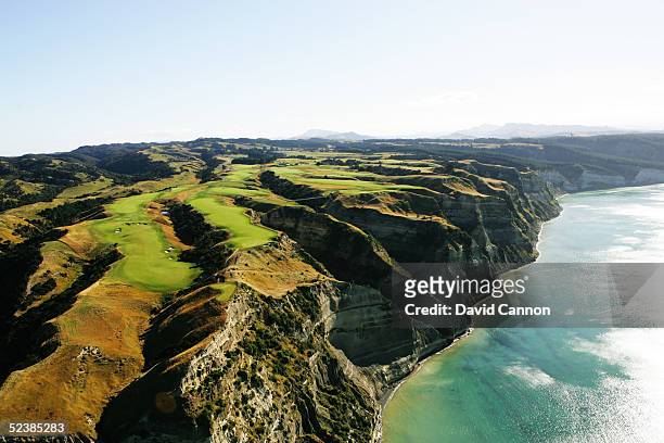 An aerial view of the entire course perched on the cliffs at Cape Kidnappers, on January 11 in Hawkes Bay, New Zealand.