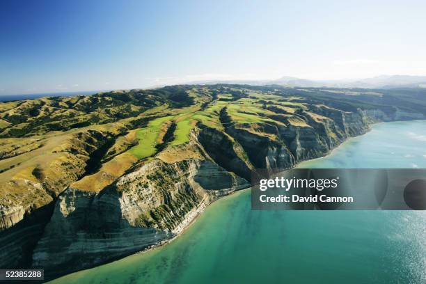 An aerial view of the entire course perched on the cliffs at Cape Kidnappers, on January 11 in Hawkes Bay, New Zealand.