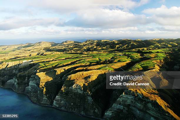 An aerial view of the entire course perched on the cliffs at Cape Kidnappers, on January 11 in Hawkes Bay, New Zealand.