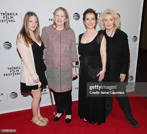 Francesca Scorsese, Helen Scorsese, Domenica Cameron Scorsese and Julia Cameron attend the "Almost Paris" Premiere at Chelsea Bow Tie Cinemas on...