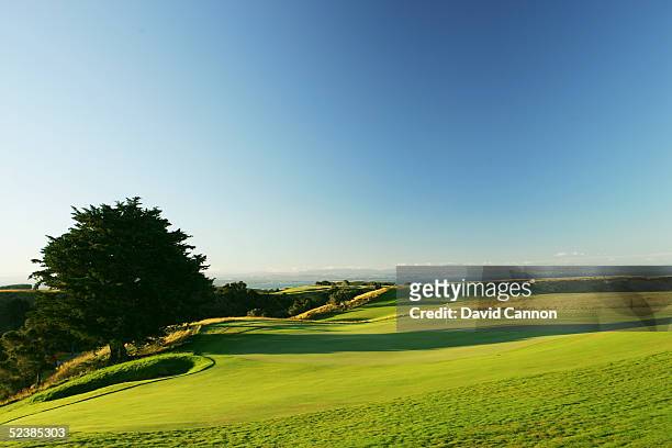 The green on the 403 yard par 4, 9th hole at Cape Kidnappers, on January 07 in Hawkes Bay, New Zealand.