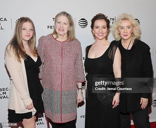 Francesca Scorsese, Helen Scorsese, Domenica Cameron Scorsese and Julia Cameron attend the "Almost Paris" Premiere at Chelsea Bow Tie Cinemas on...