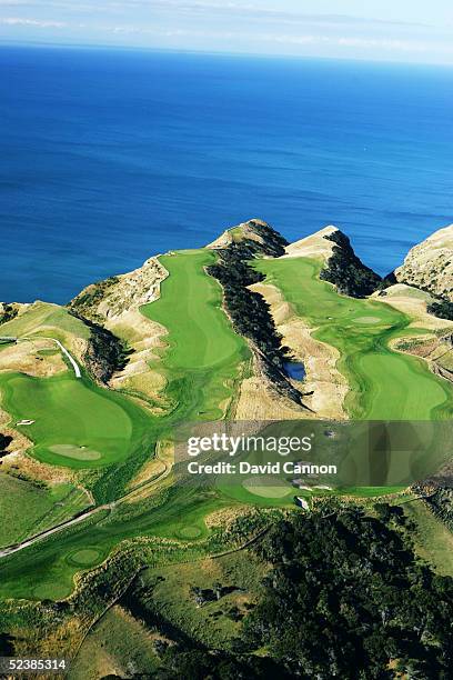 View of the 15th, 16th and 17th holes at Cape Kidnappers, on January 11 in Hawkes Bay, New Zealand.