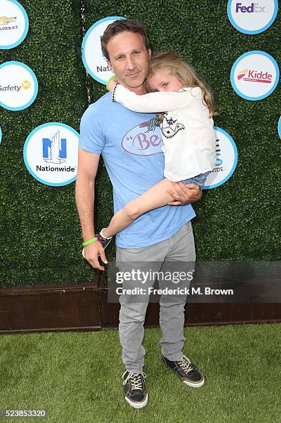 Actor Breckin Meyer and Clover Meyer attend Safe Kids Day at Smashbox Studios on April 24, 2016 in Culver City, California.