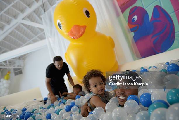 Actor Donald Faison and Rocco Faison attend Safe Kids Day 2016 presented by Nationwide at Smashbox Studios on April 24, 2016 in Los Angeles,...