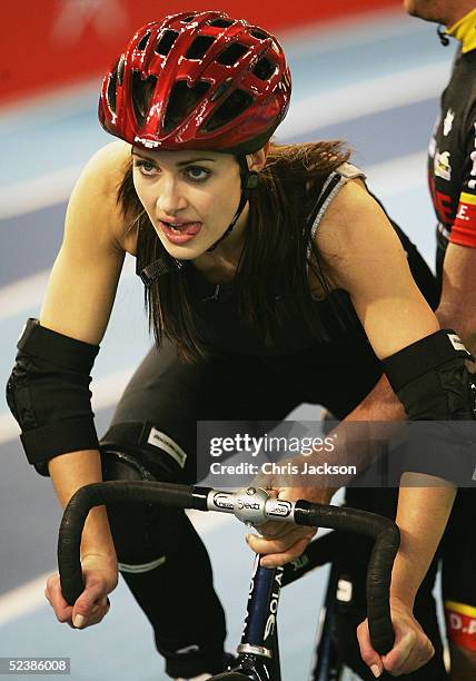 Presnter Kirsty Gallacher inb action at a cycling training session ahead of the new series of the reality TV show The Games, at the English Institute...
