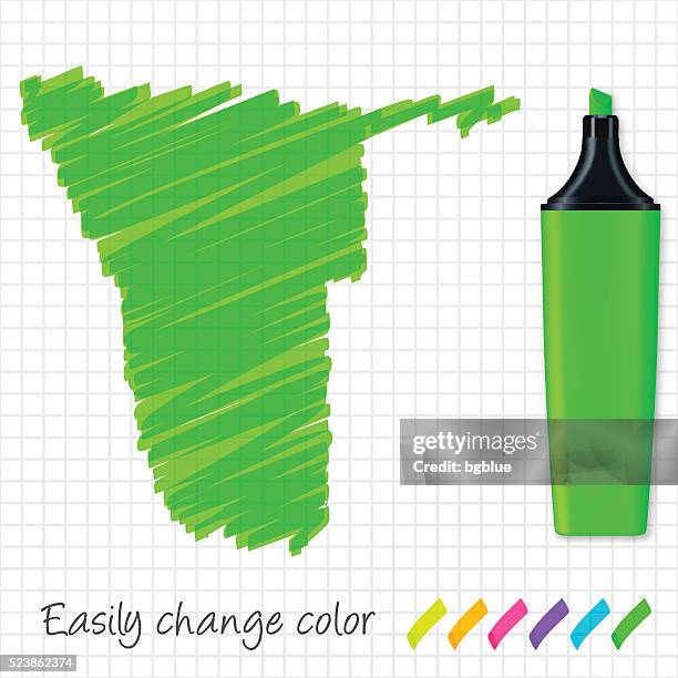 namibia map hand drawn on grid paper, green highlighter - windhoek namibia stock illustrations