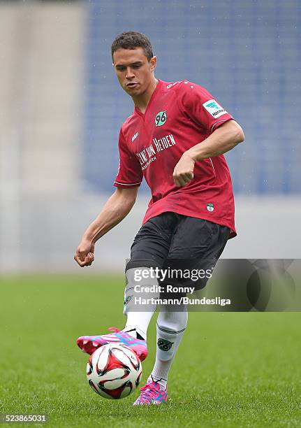 Manuel Schmiedebach of Hanover in action during the Hannover 96 Media Day for DFL at the HDI-Arena on July 08, 2014 in Hannover, Germany.