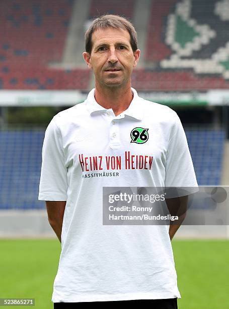 Assistant coach Julen Masach of Hanover poses during the Hannover 96 Media Day for DFL at the HDI-Arena on July 08, 2014 in Hannover, Germany.